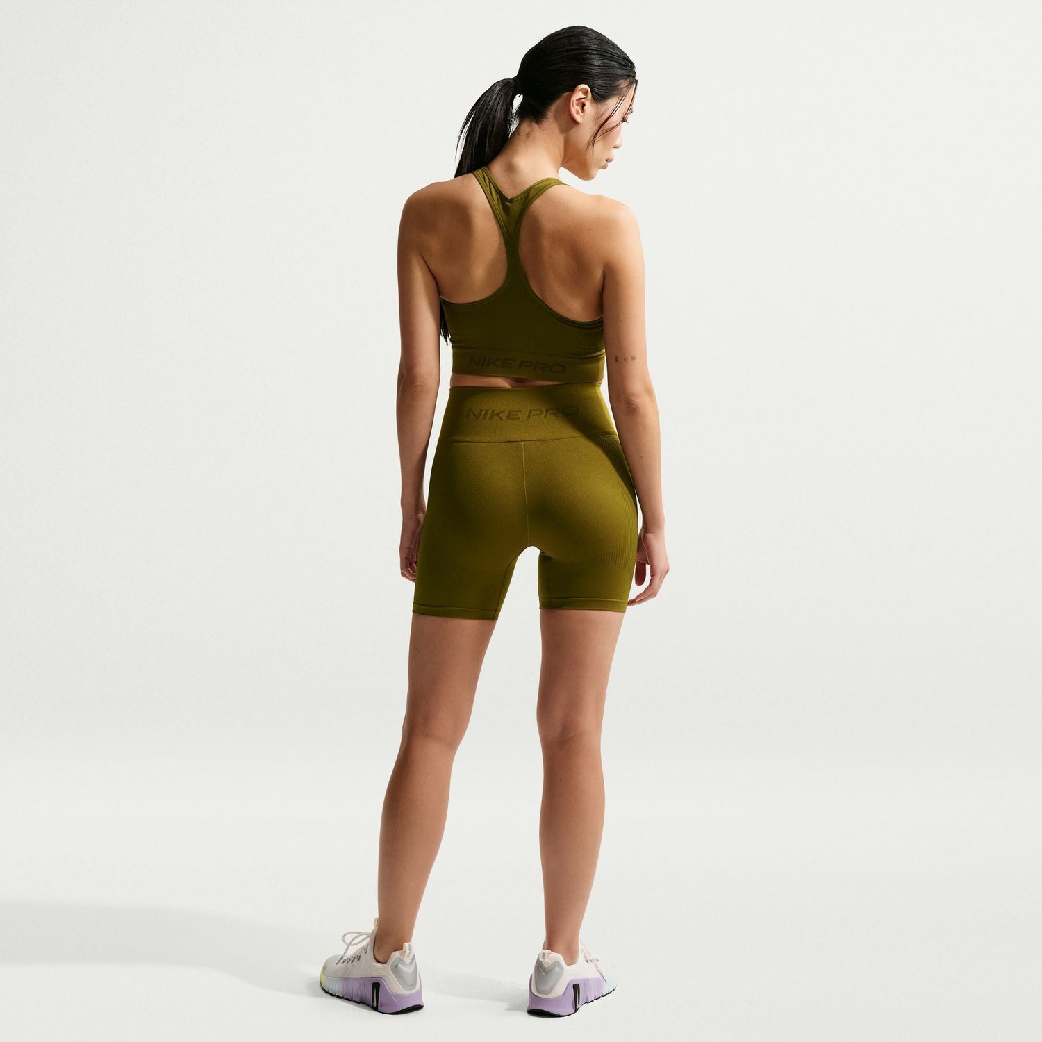 Nike Womens Pro Seamless Cropped Tank Top - Olive by Denim Exchange