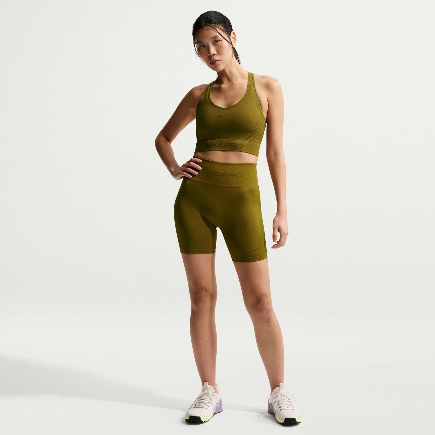 Nike Womens Pro Seamless Cropped Tank Top - Olive by Denim Exchange