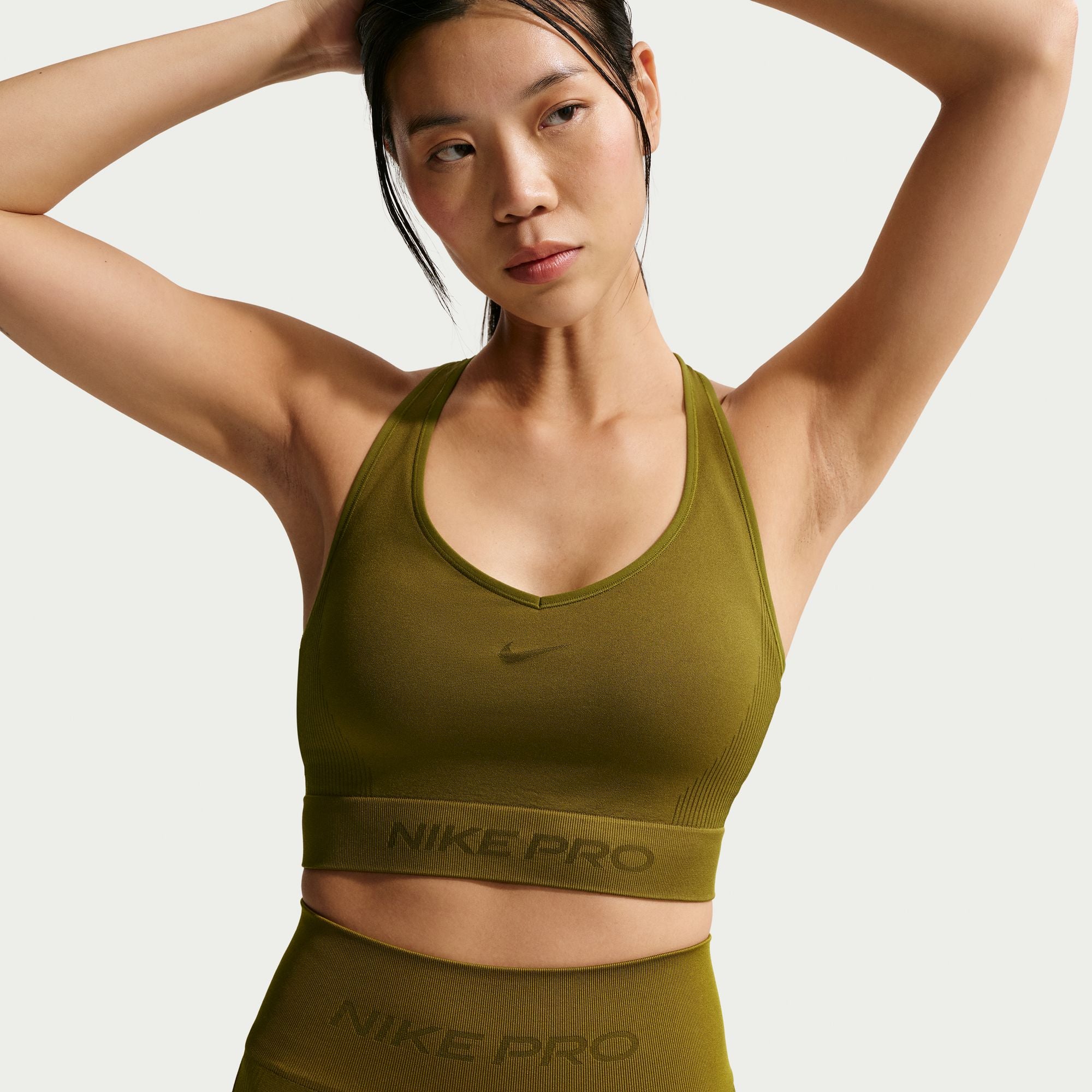Nike Womens Pro Seamless Cropped Tank Top - Olive by Denim Exchange