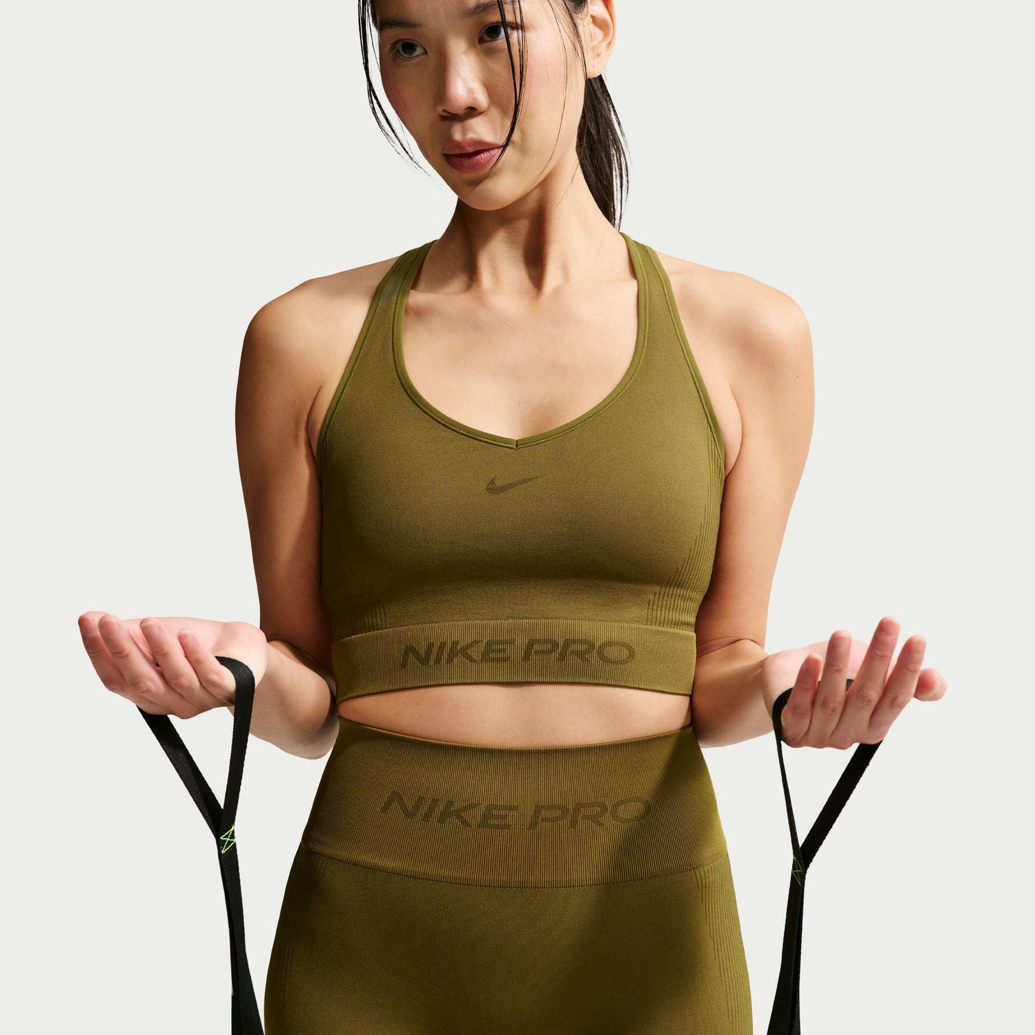Nike Womens Pro Seamless Cropped Tank Top - Olive by Denim Exchange