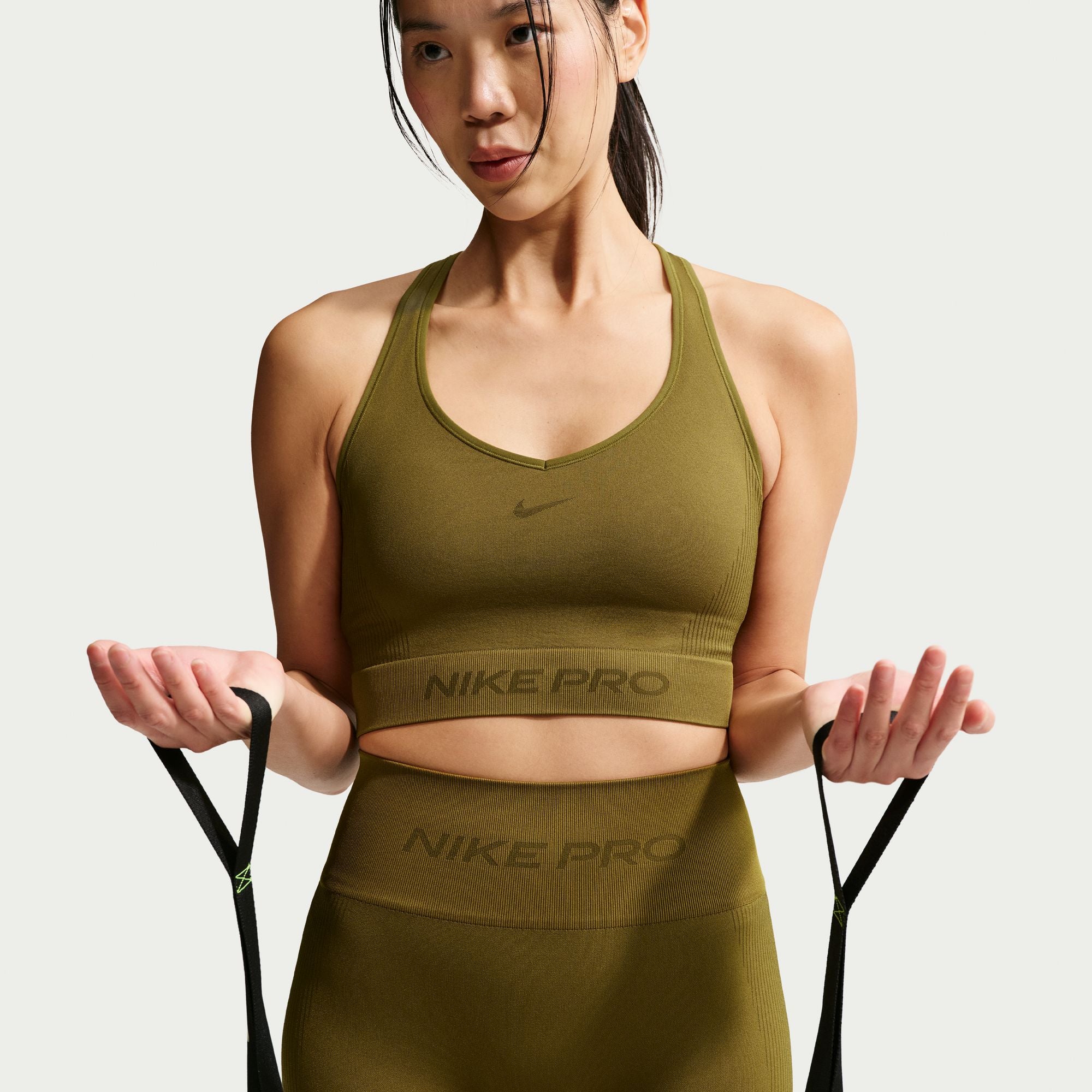 Nike Womens Pro Seamless Cropped Tank Top - Olive by Denim Exchange