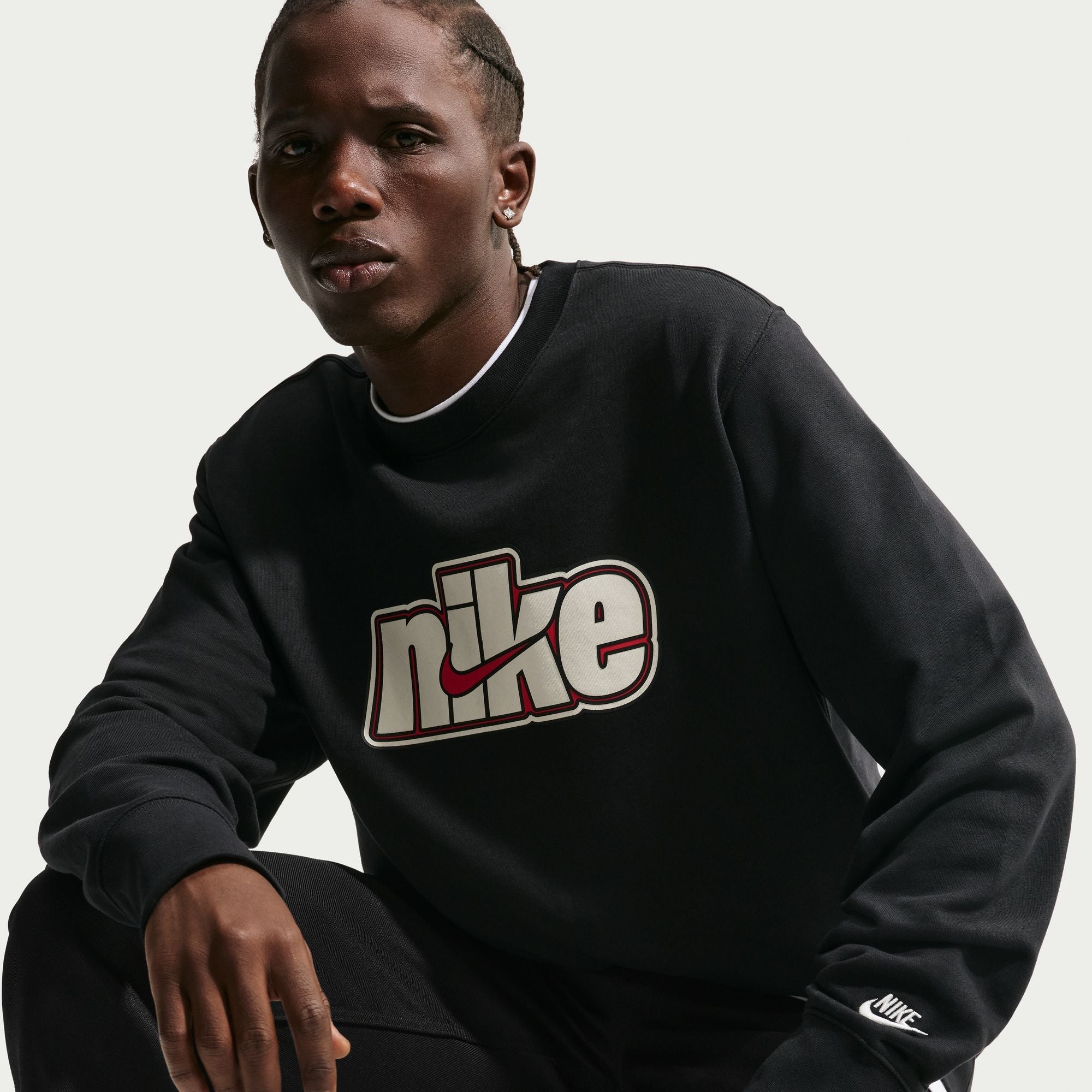 Nike Mens Sportswear Club French Terry Crewneck - Black/Sail by Denim Exchange