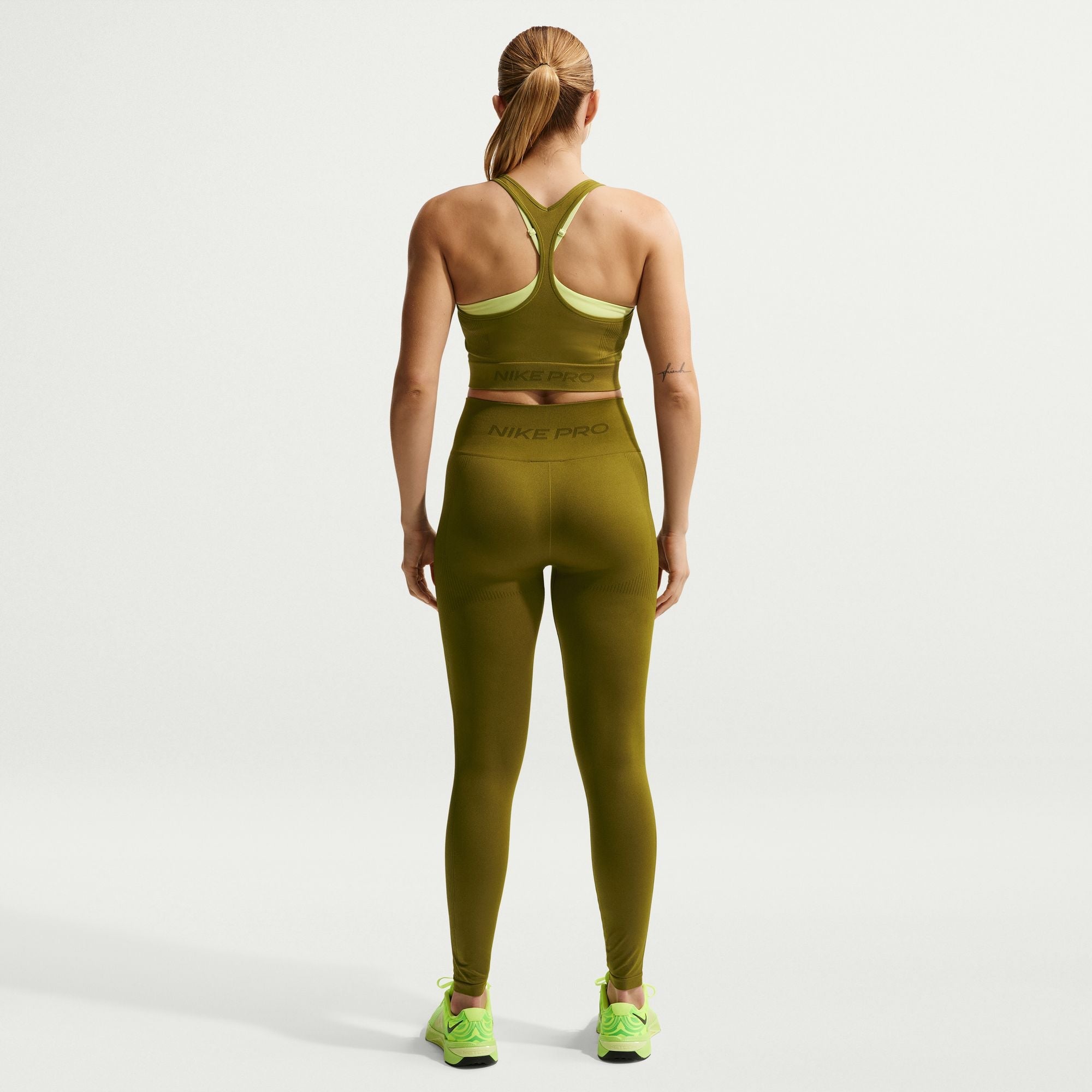 Nike Womens Pro Seamless High-Waisted Leggings - Olive Flak by Denim Exchange