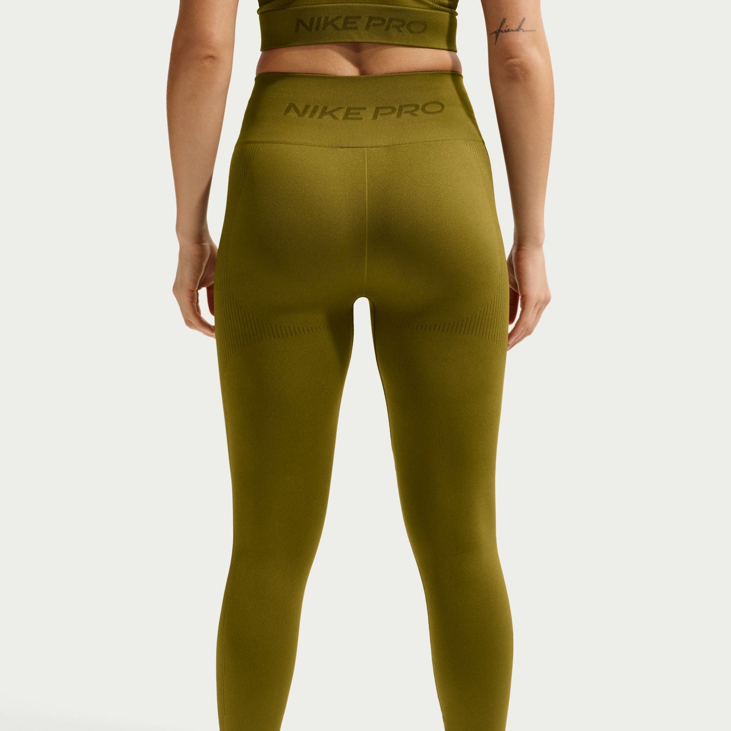 Nike Womens Pro Seamless High-Waisted Leggings - Olive Flak by Denim Exchange
