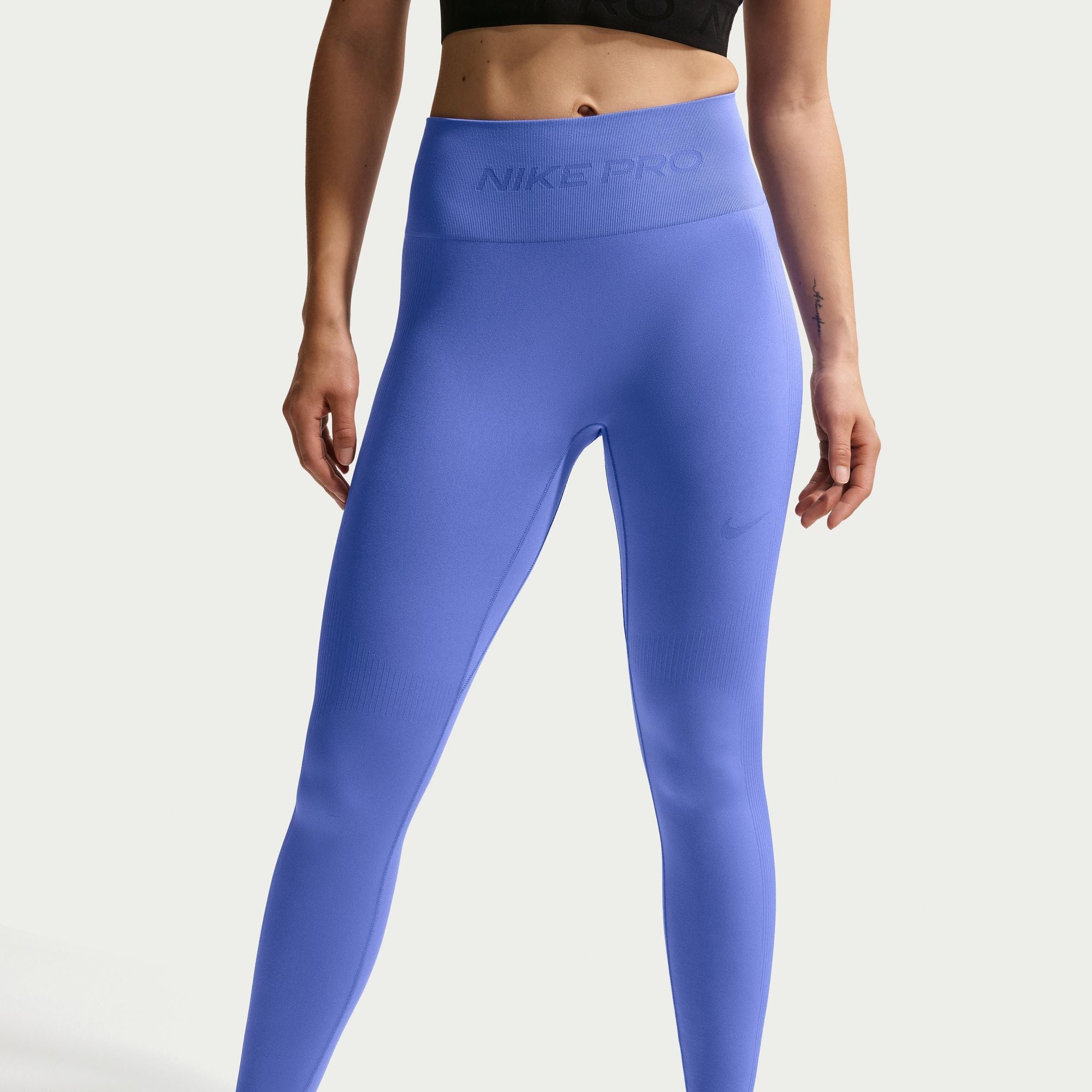 Nike Womens Pro Seamless High-Waisted Leggings - Blue by Denim Exchange