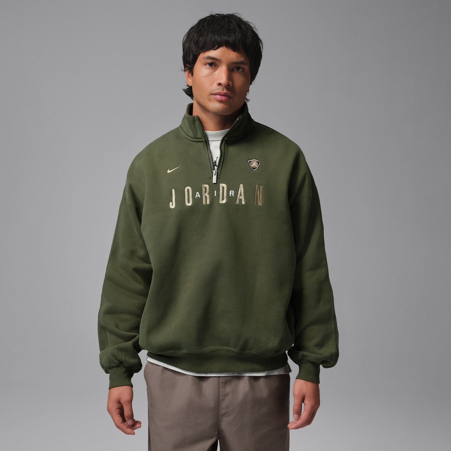 Air Jordan Mens Fleece 1/4 Zip - Cargo Khaki by Denim Exchange