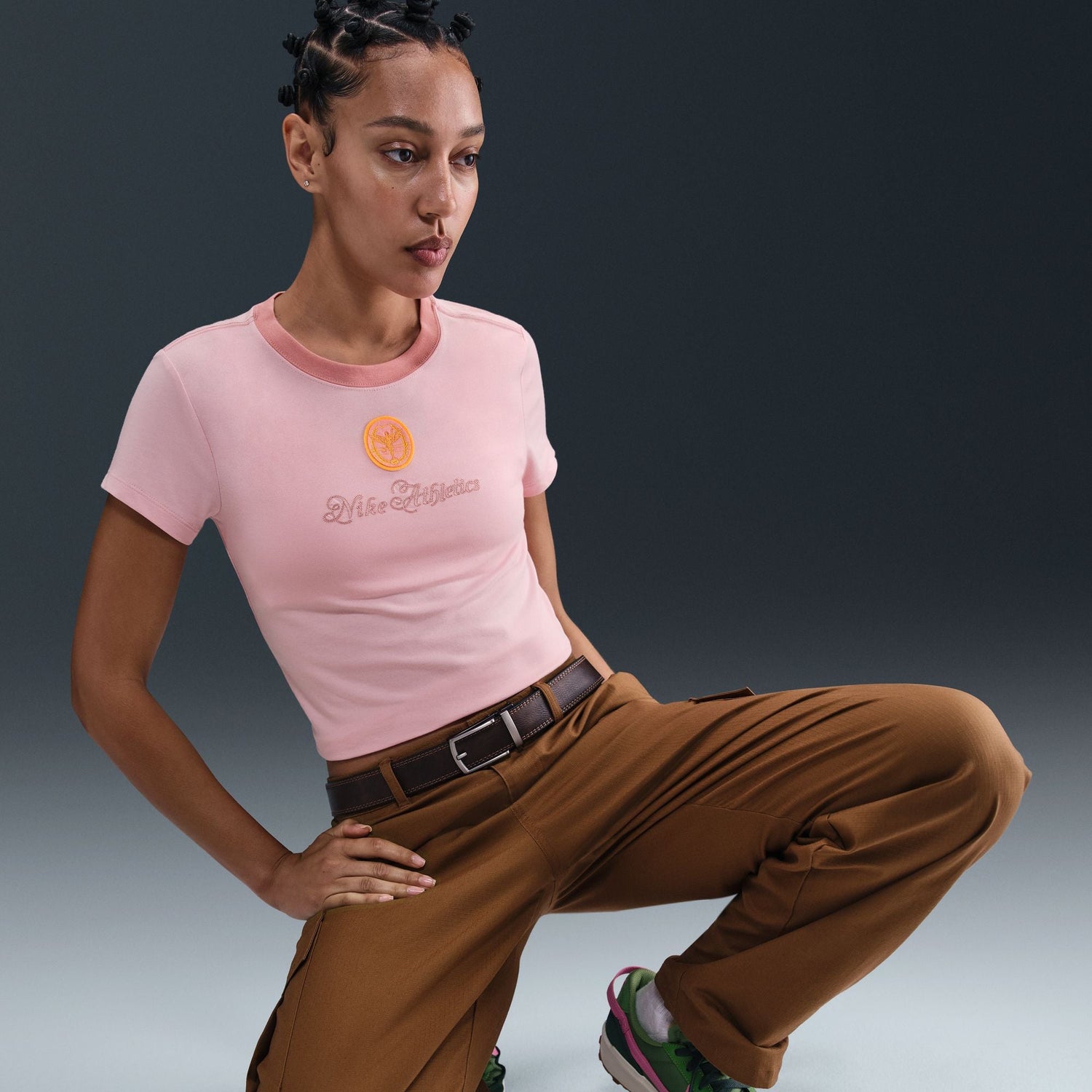 Nike Womens Sportswear Chill Cropped Knit Tee - Pink Glaze by Denim Exchange