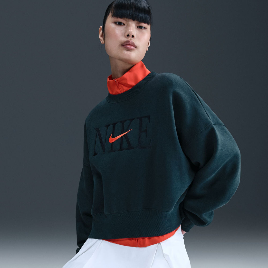 Nike Womens Phoenix Fleece Cropped Crewneck - Armory Navy by Denim Exchange