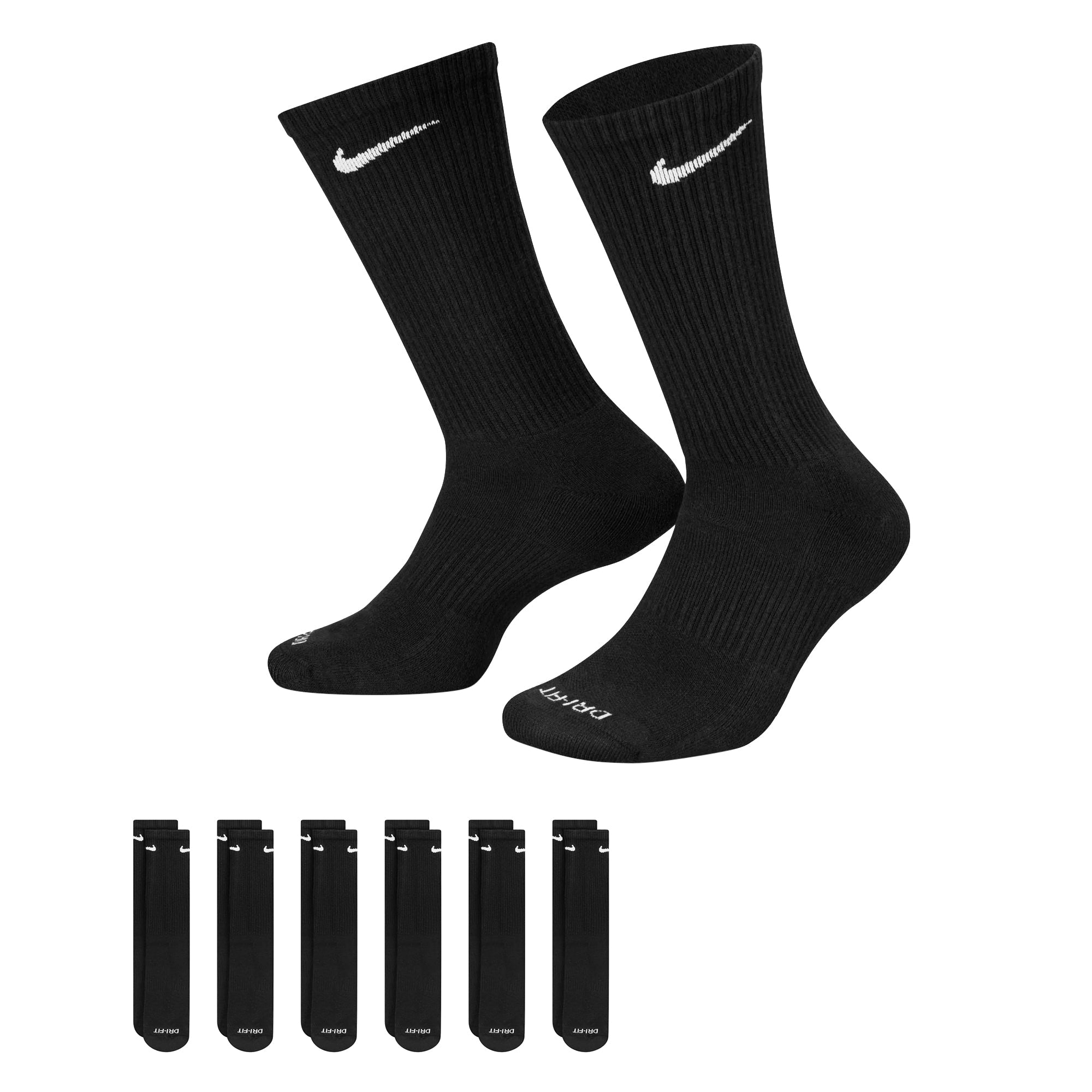 Nike Dri-Fit 6-Pack Cushioned Crew Socks - Black by Denim Exchange