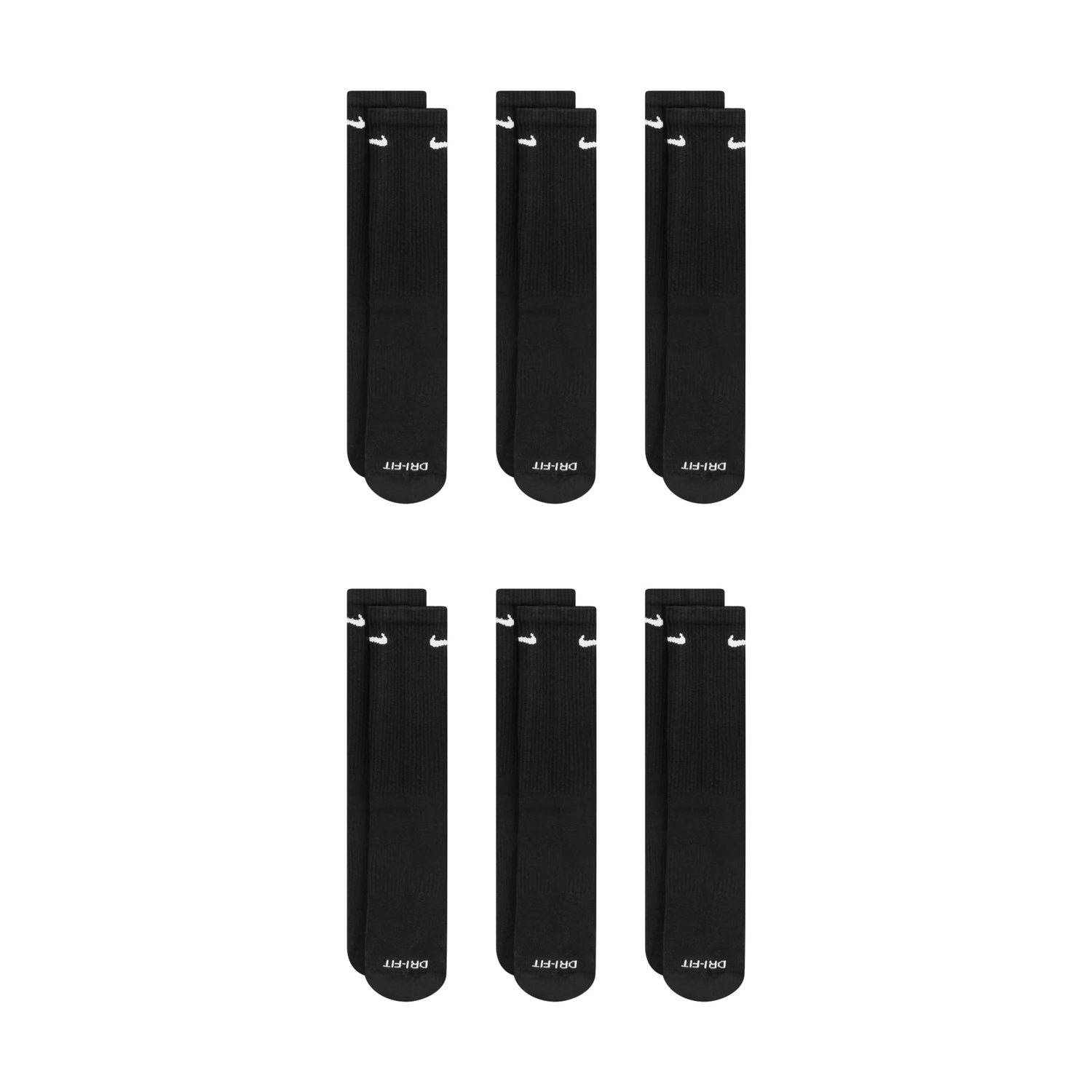 Nike Dri-Fit 6-Pack Cushioned Crew Socks - Black by Denim Exchange