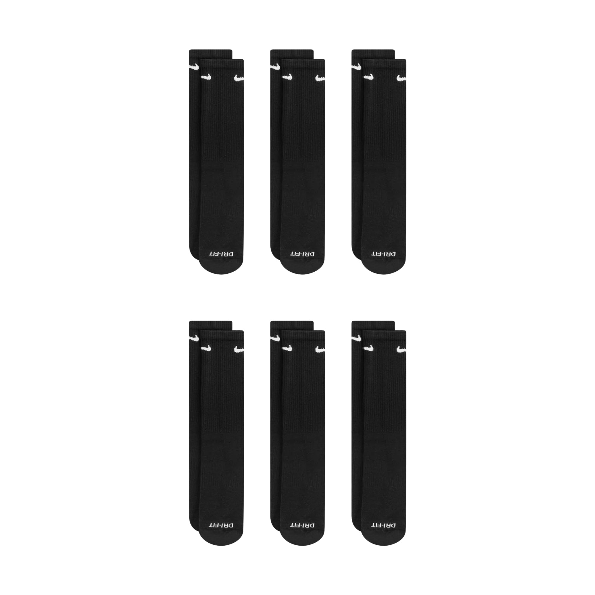Nike Dri-Fit 6-Pack Cushioned Crew Socks - Black by Denim Exchange
