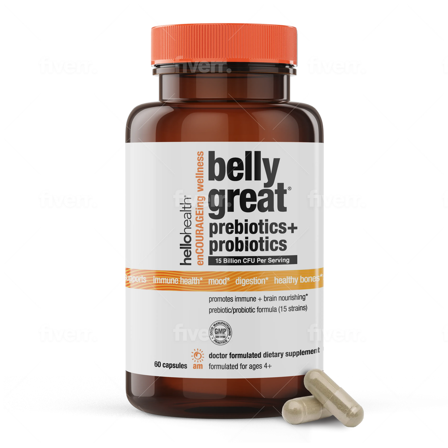 15-in-1 Pre-Probiotics + D3 + Methylfolate capsules - Belly Great by hellohealth