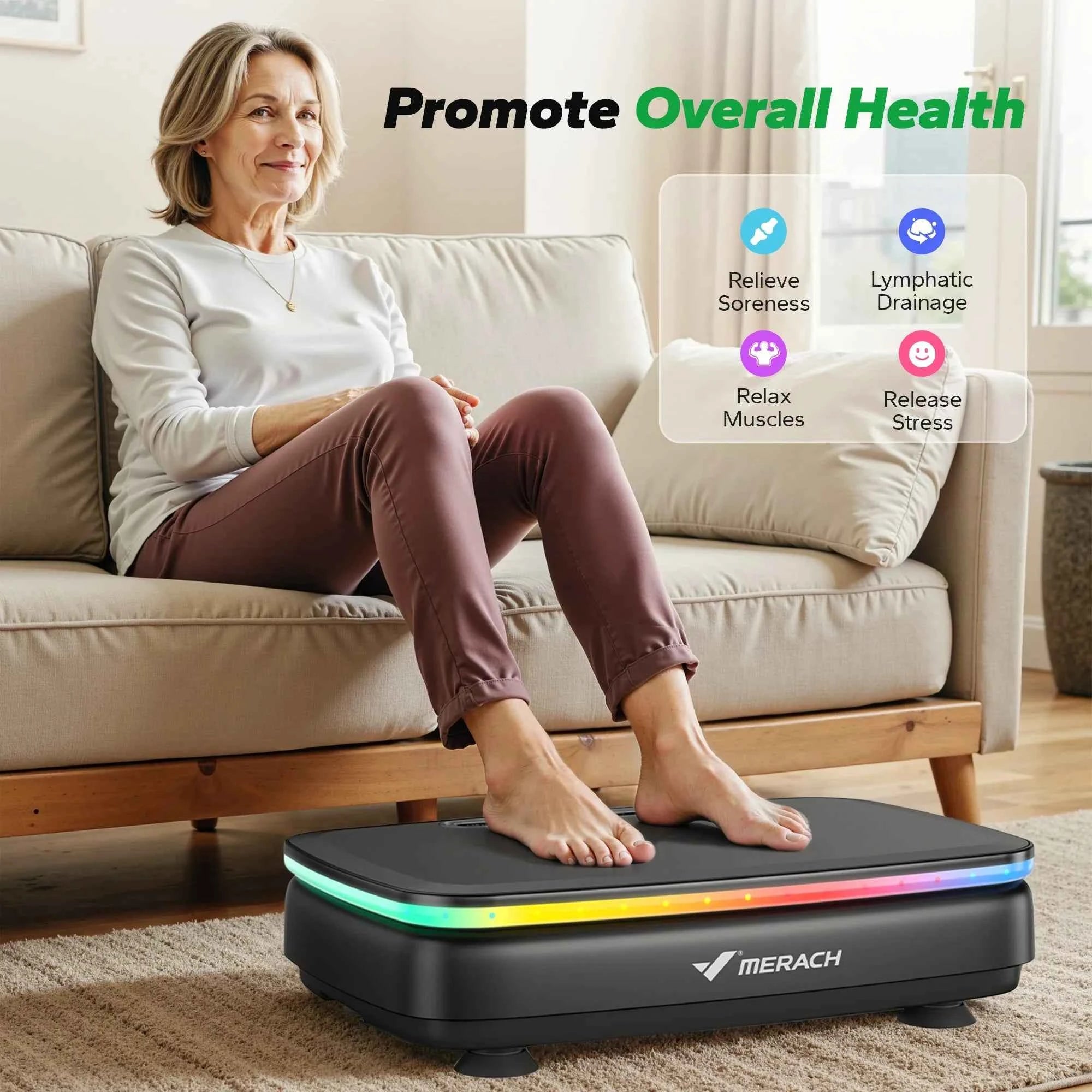 MERACH LED Vibration Plate Platform – Whole Body Workout &amp; Lymphatic Drainage Machine