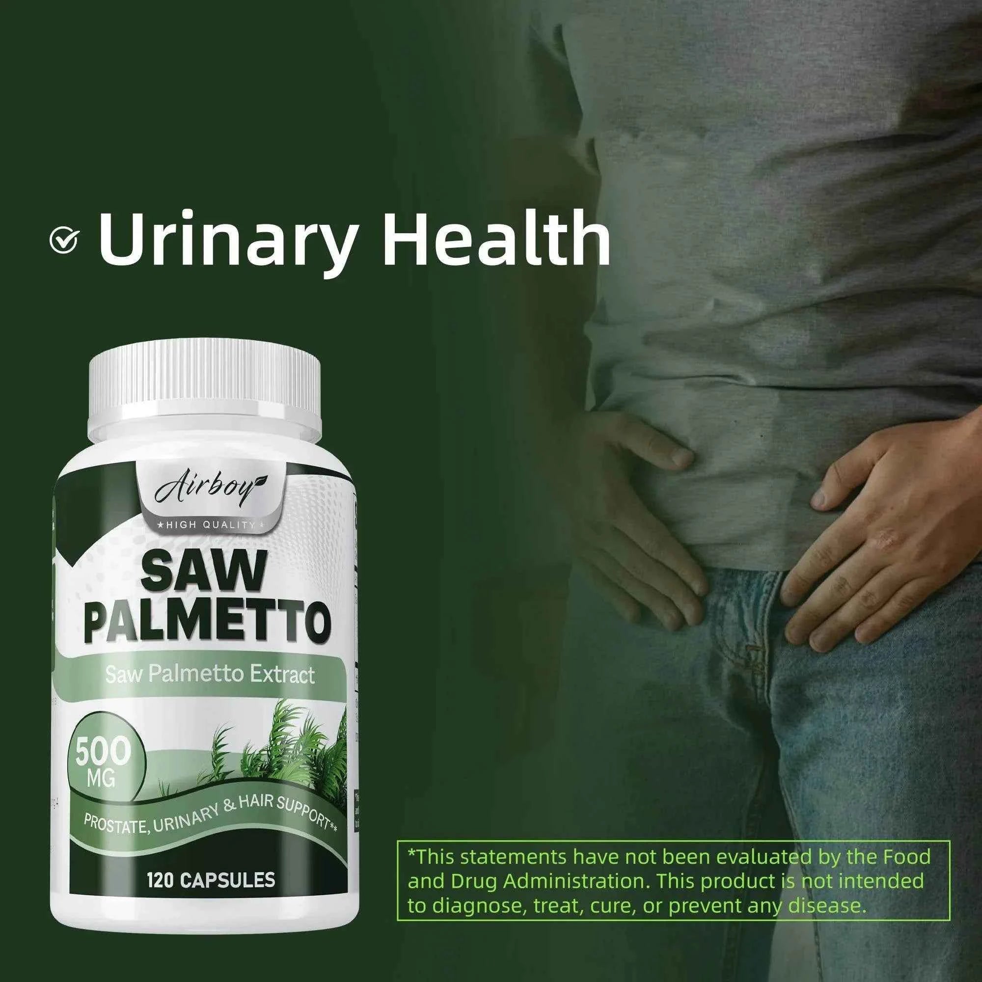 Saw Palmetto Capsules - for Men Prostate Health Supports Urinary Tract Health Bladder Health Promotes Hair Growth - 120 Capsules