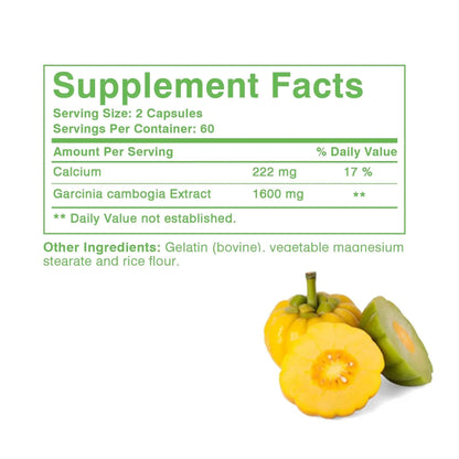 Garcinia Cambogia Health Supplement Appetite Suppression Metabolism Boost Energy Replenishment Colon Cleansing 120 Capsules