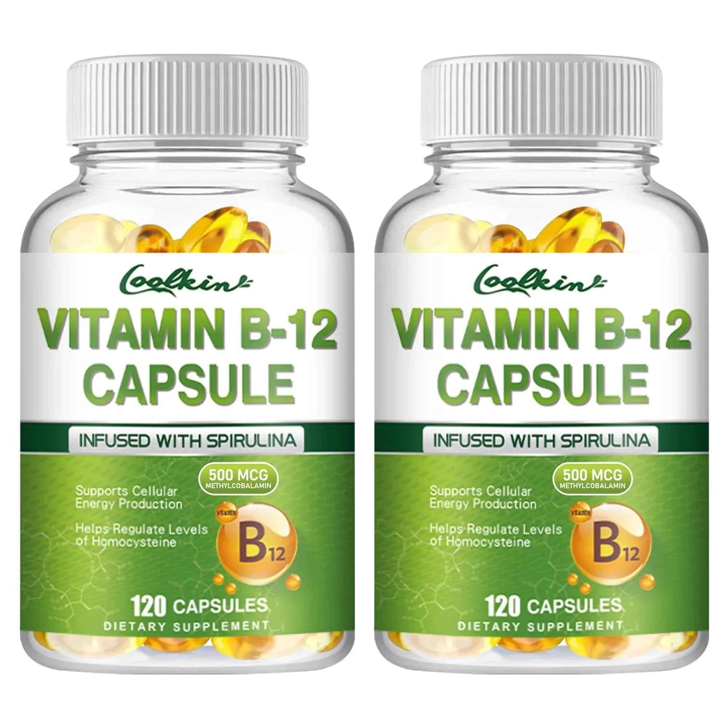 Vitamin B12 Capsules - with Organic Spirulina - Supports Energy Metabolism, Mood, Heart and Nervous System Health - 120 Capsules
