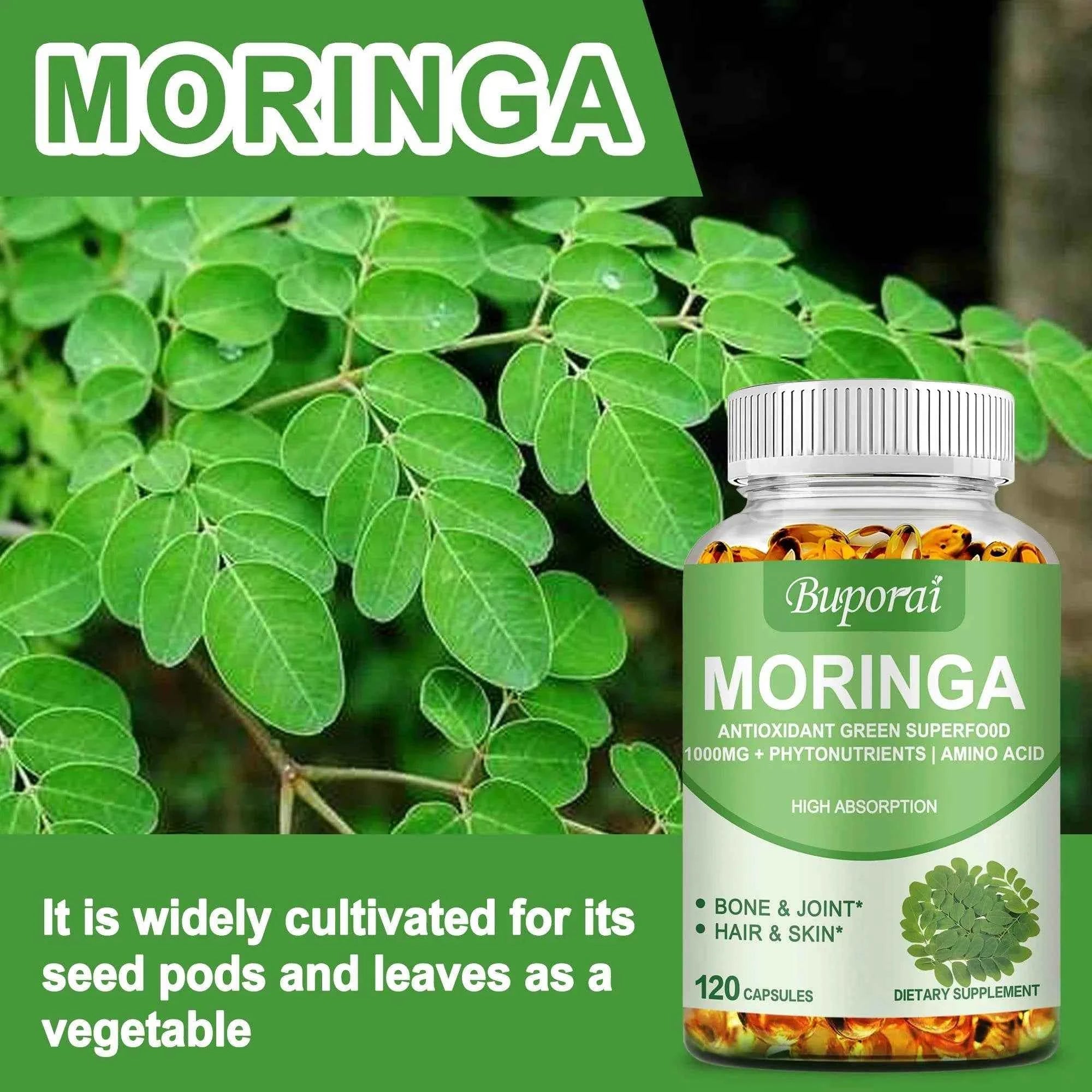 Moringa - Immune System, Energy &amp; Metabolism Natural Anti-inflammatory Helps Detox, Fat Burn - 120 Capsules