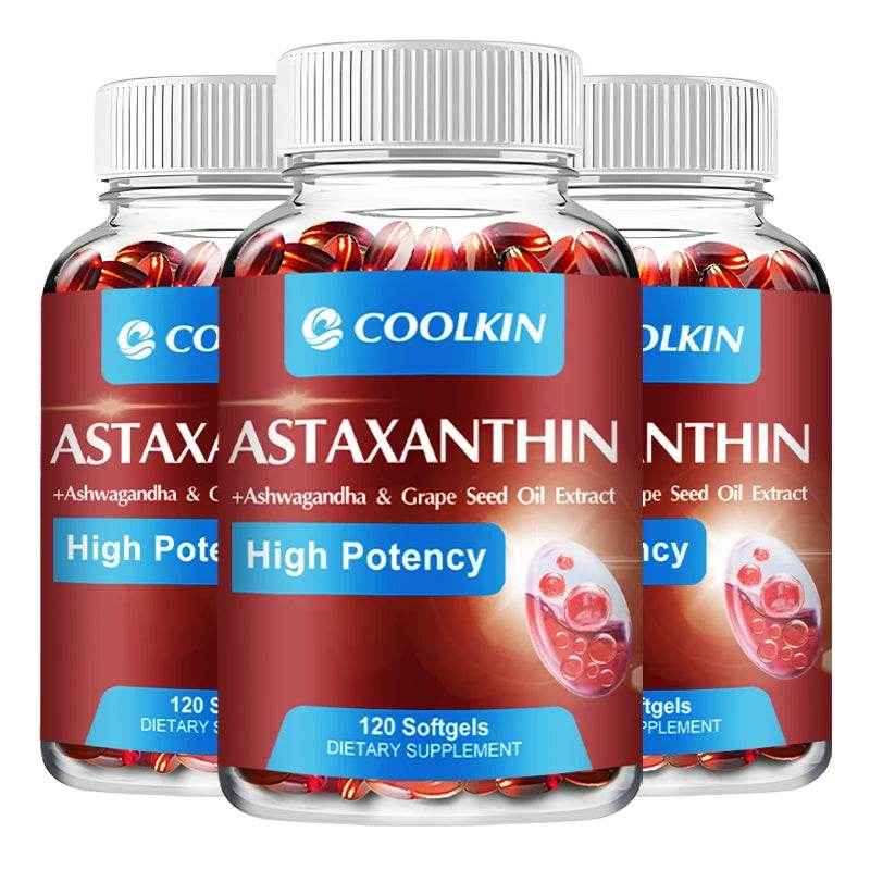 Astaxanthin 24mg - with Ashwagandha, Grape Seed Oil Extract - Supports Eye and Skin Health, Antioxidant - 120 Capsules