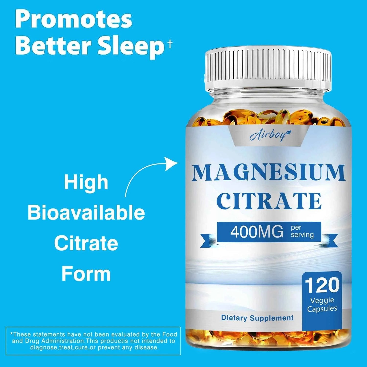 Magnesium Citrate Capsules - for Muscle, Nerve, Bone and Heart Health - 120 Capsules