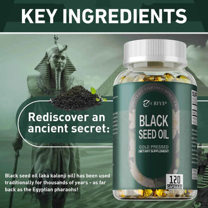 Black Seed Oil - Supports Skin, Digestion, Joints, Immune Health, Promotes Hair Growth - 120 Capsules