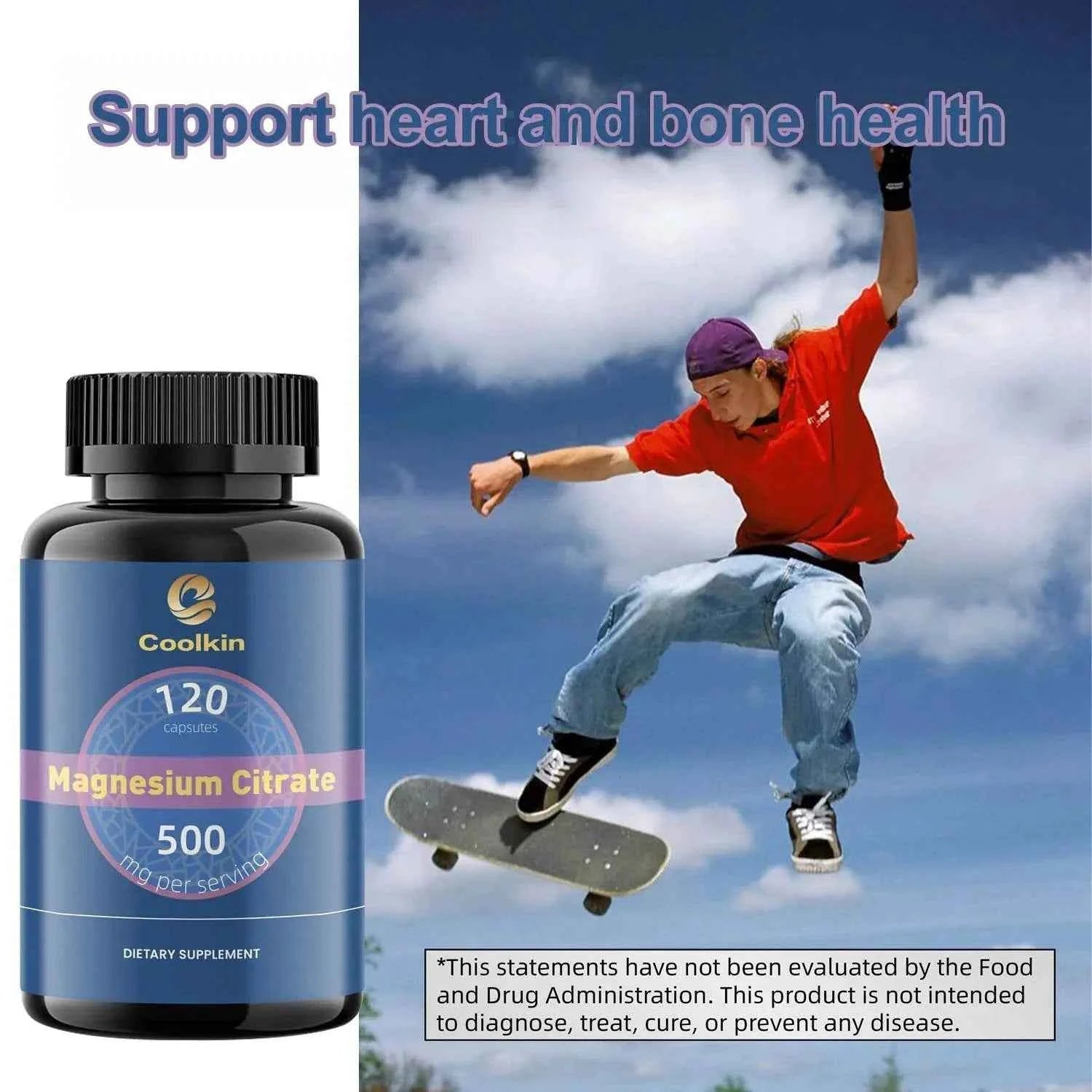 Magnesium Citrate Capsules - Muscle, Bone, Heart, Nervous System Support, Improve Sleep - 120 Capsules