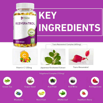 Resveratrol - Enhance The Immune System, Promote Skin Smoothness, Metabolism - 120 Capsules