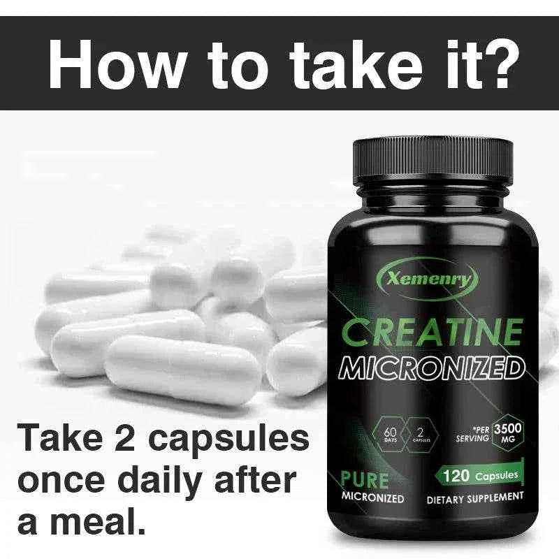 Creatine Monohydrate Capsules - Boosts Energy Levels, Builds Muscle Mass and Promotes Muscle Recovery - 120 Capsules