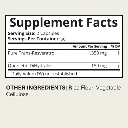 Trans-Resveratrol Supplement - Promotes Joint and Heart Health, Fights Aging, Brain Support - 120 Capsules