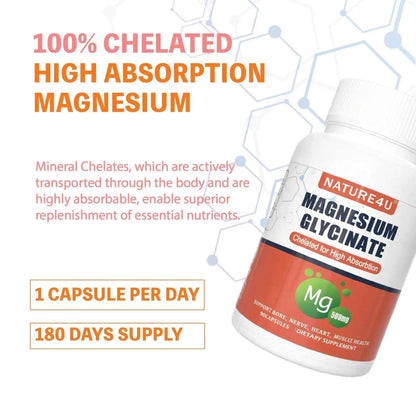 Magnesium Glycinate 500mg, 100% Chelate for High Absorption Magnesium Supplement for Sleep, Muscle, Heart, Never and Bone Suppor