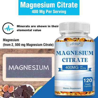 Magnesium Citrate Capsules - for Muscle, Nerve, Bone and Heart Health - 120 Capsules