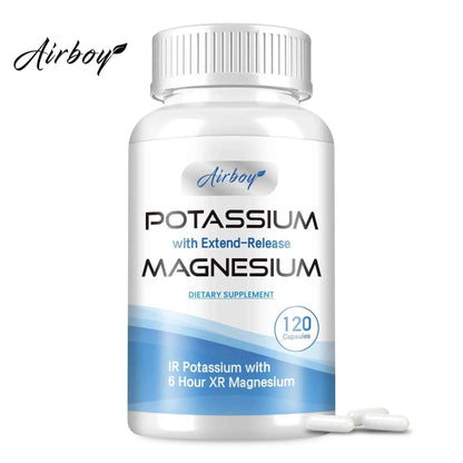 Potassium with Magnesium Supplement - Blood Pressure Support, Promotes Healthy Blood Flow, Heart Health - 120 Capsules