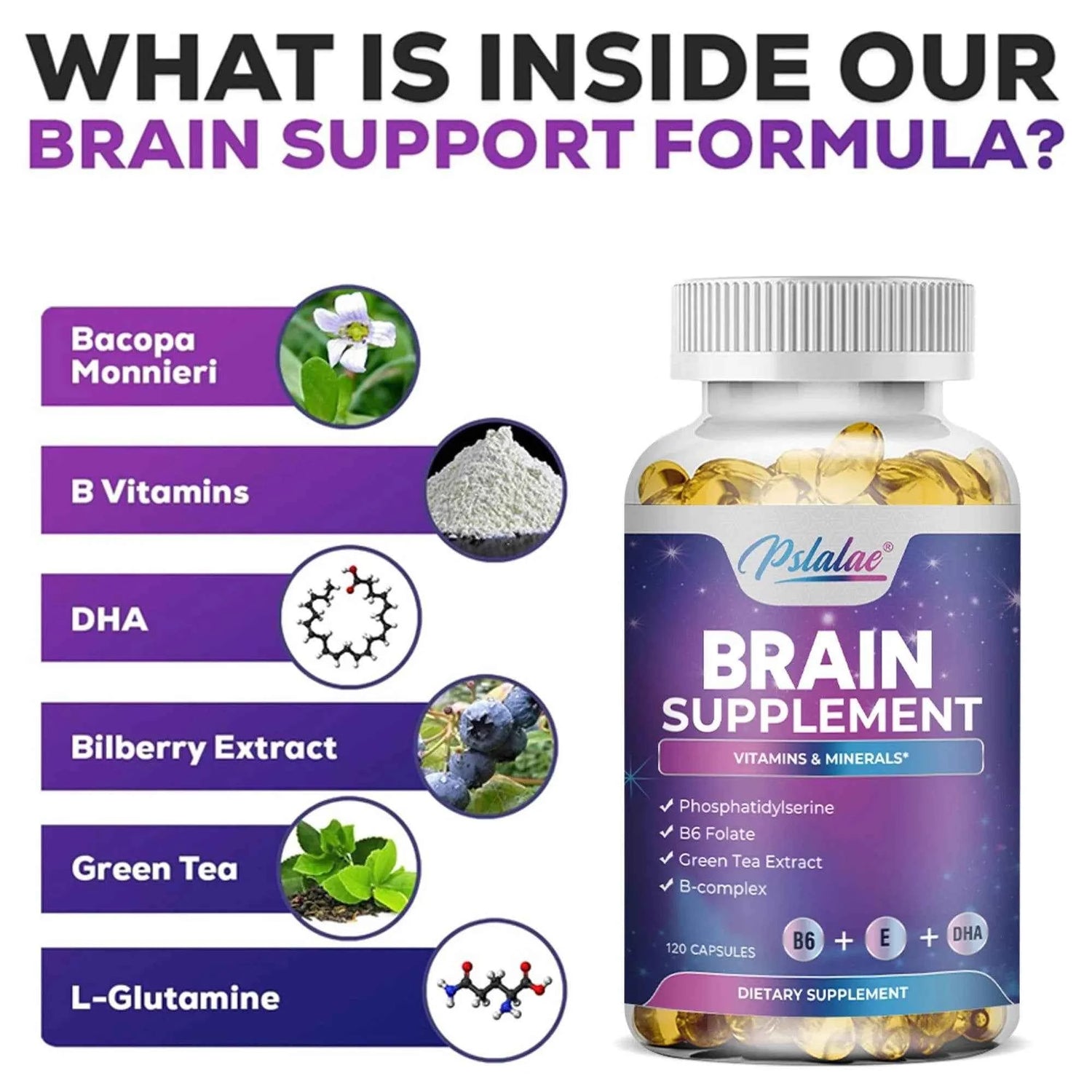 Brain Supplement - Boosts Brain Function, Helps Improve Memory, Intelligence and Concentration - 120 Capsules