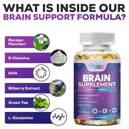 Brain Supplement - Boosts Brain Function, Helps Improve Memory, Intelligence and Concentration - 120 Capsules