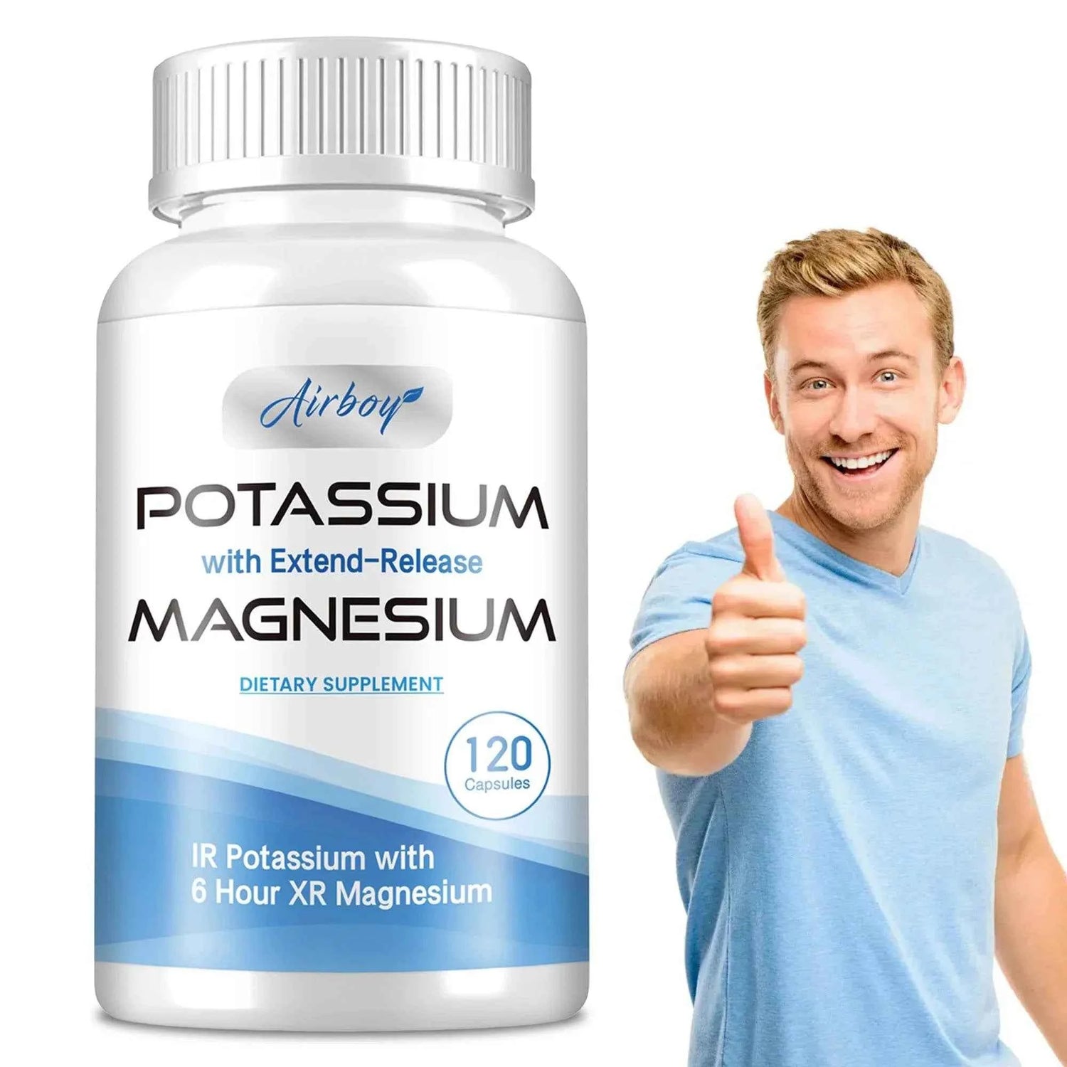 Potassium with Magnesium Supplement - Blood Pressure Support, Promotes Healthy Blood Flow, Heart Health - 120 Capsules