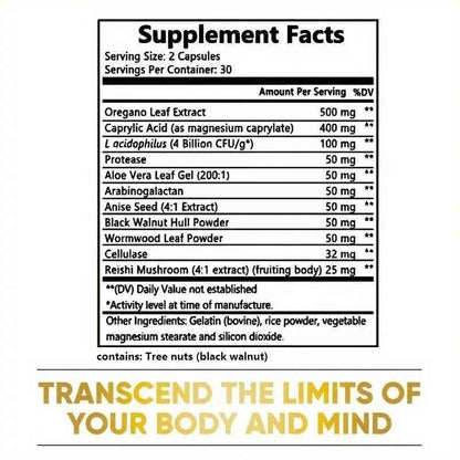 Candida Cleanse -Gut and ColonSupport -for Men &amp; Women -AntiYeast Overgrowth -Oregano Leaf, Wormwood, Black Walnut, caprylic Ac