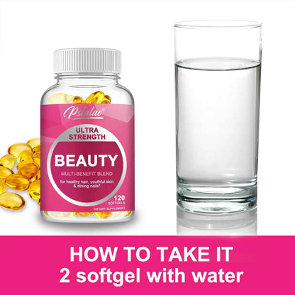 Ultra Strength Beauty Capsules - Whitening Skin Care, Replenishing Hair, Skin and Nails - 120 Capsules