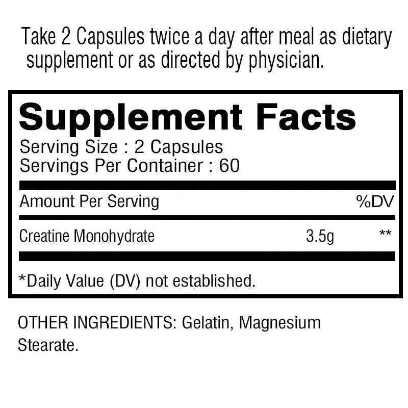 Creatine Monohydrate - Increase Strength, Build Muscle and Improve Performance, Explosive Power for Men - 120 Capsules