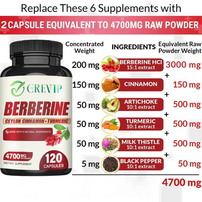 Berberine Supplement - Ceylon Cinnamon, Turmeric - Digestive Health, Antioxidant - 120 Capsules