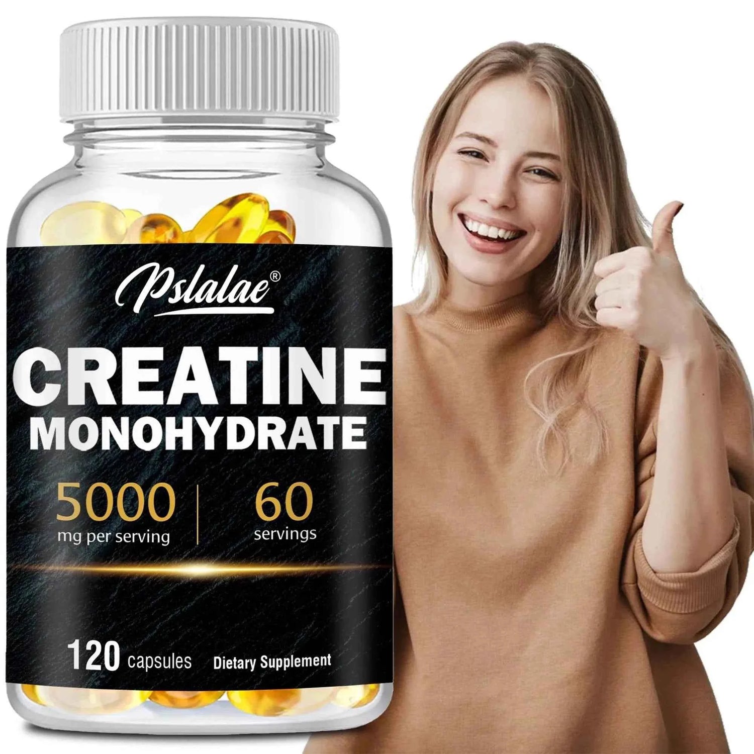 Creatine Monohydrate - Improves Athletic Performance, Strength, Endurance and Muscle Building - 120 Capsules