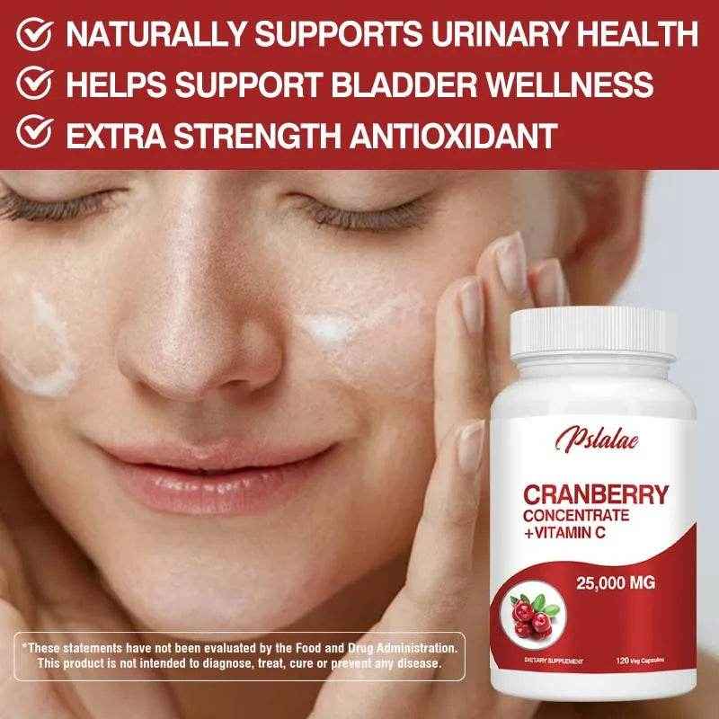 Cranberry Extract Supplement 25,000 Mg - Prostate Support, Aids Urination Contains Vitamin C and Vitamin E - 120 Capsules
