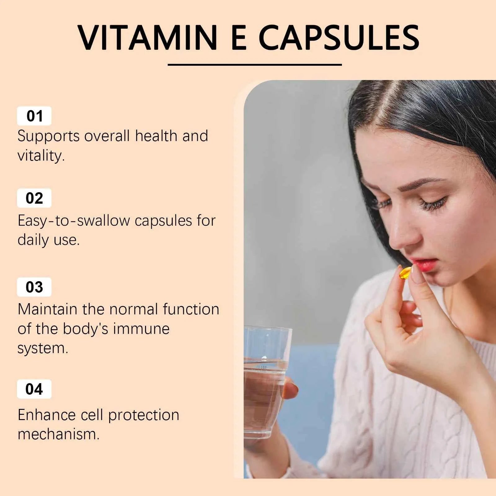 Googeer 60pcs Vitamin E Capsule Promote Digestion Help Blood Birculation Enhance Energy Daily Vitamin Supplement Dietary Capsule