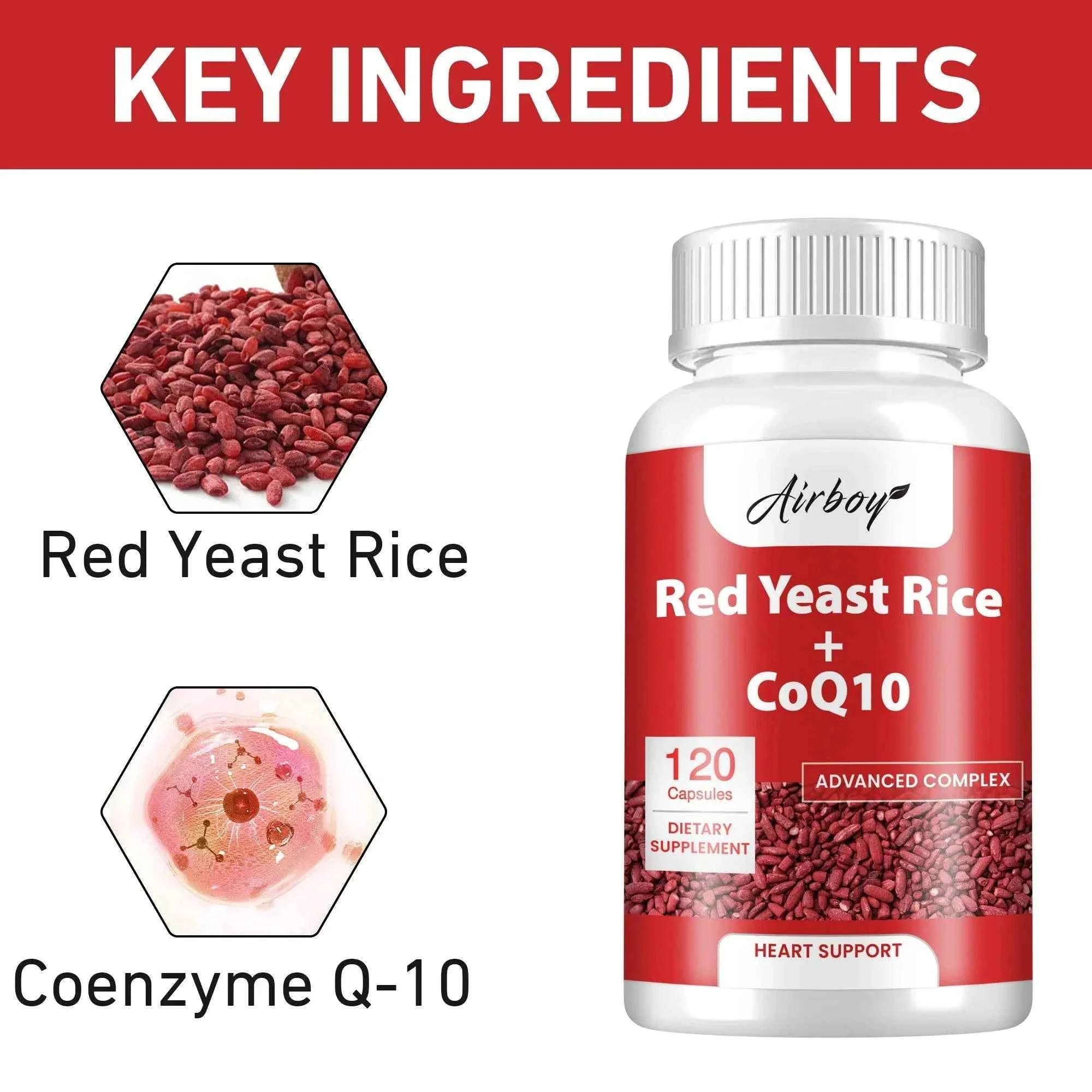 Red Yeast Rice   CoQ10 - Supports Heart, Cardiovascular Health, and Maintains Healthy Cholesterol Levels - 120 Capsules