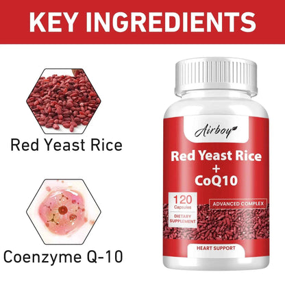Red Yeast Rice   CoQ10 - Supports Heart, Cardiovascular Health, and Maintains Healthy Cholesterol Levels - 120 Capsules