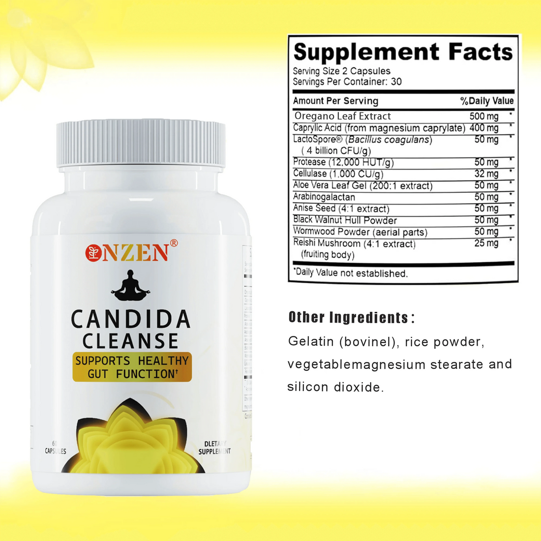 Candida Cleanse with Natural Herbs and Probiotics, Oregano Leaf, Wormwood, Black Walnut, Caprylic Acid