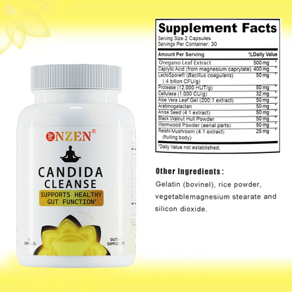Candida Cleanse with Natural Herbs and Probiotics, Oregano Leaf, Wormwood, Black Walnut, Caprylic Acid