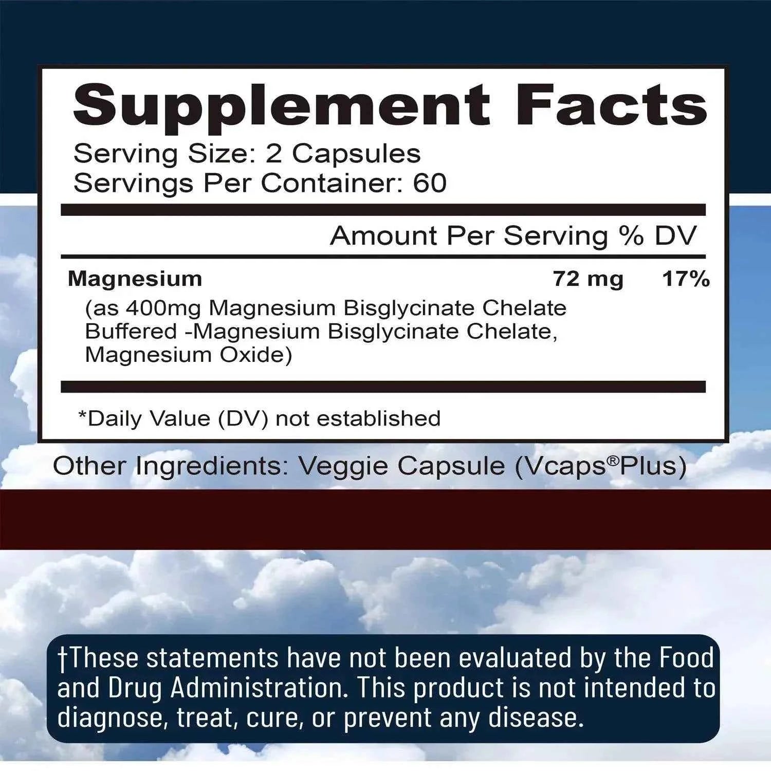 Magnesium Bisglycinate Supplement - Muscle, Nerve, Sleep, Joints, Bones Health, Immune &amp; Energy - 120 Capsules