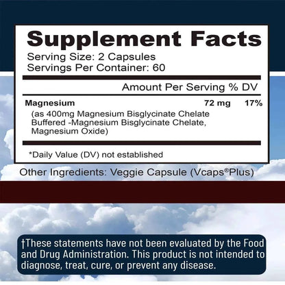 Magnesium Bisglycinate Supplement - Muscle, Nerve, Sleep, Joints, Bones Health, Immune &amp; Energy - 120 Capsules