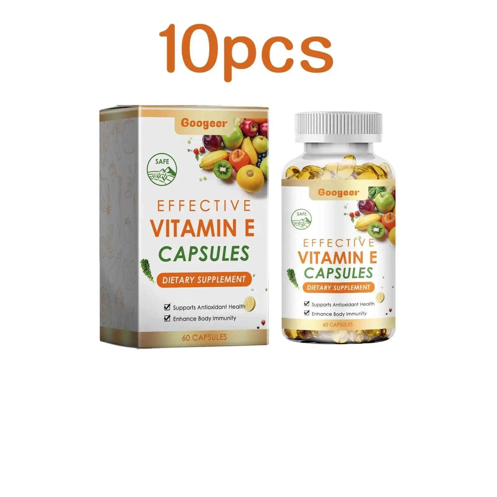 Googeer 60pcs Vitamin E Capsule Promote Digestion Help Blood Birculation Enhance Energy Daily Vitamin Supplement Dietary Capsule