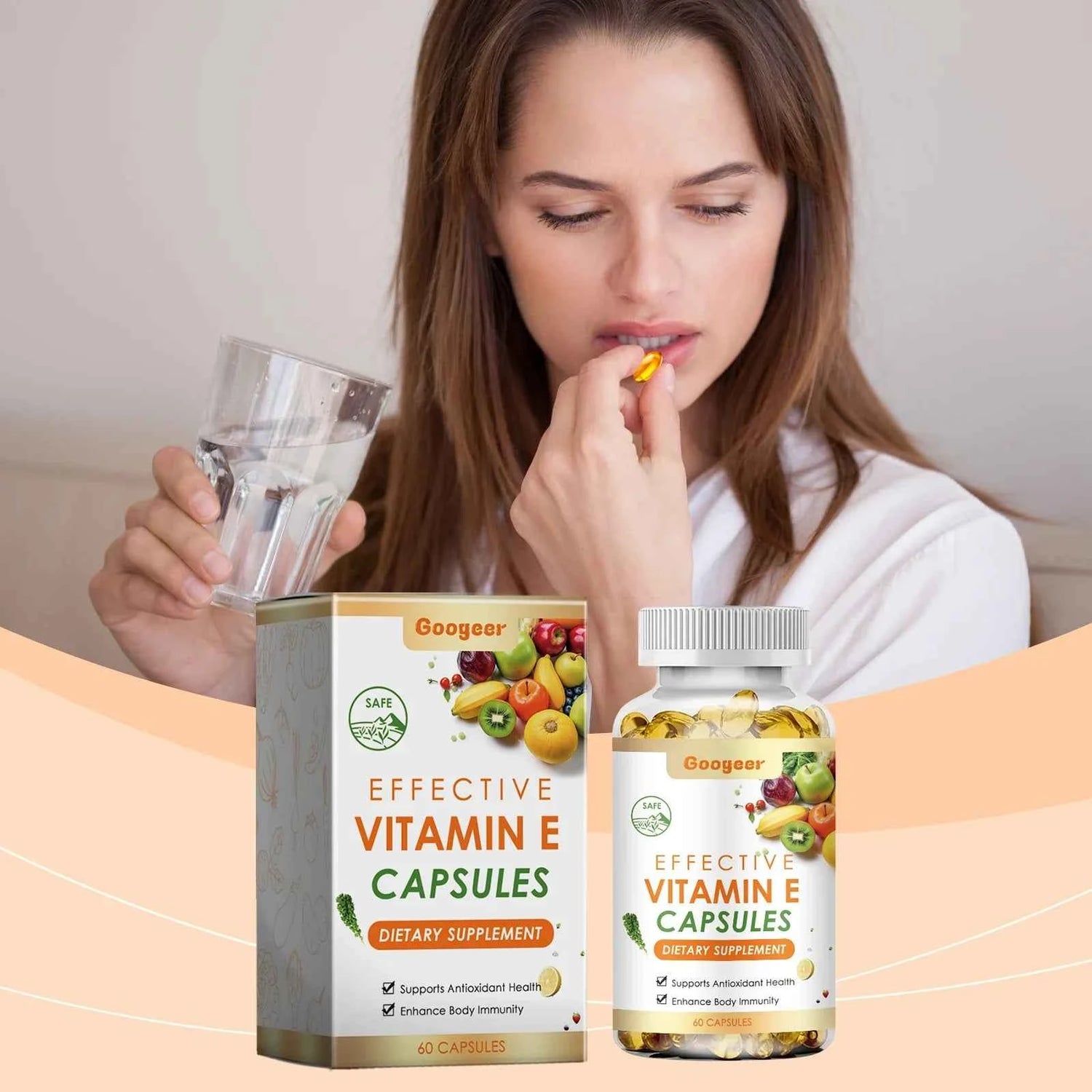 Googeer 60pcs Vitamin E Capsule Promote Digestion Help Blood Birculation Enhance Energy Daily Vitamin Supplement Dietary Capsule