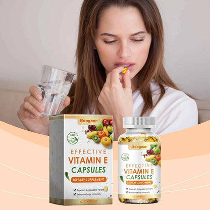 Googeer 60pcs Vitamin E Capsule Promote Digestion Help Blood Birculation Enhance Energy Daily Vitamin Supplement Dietary Capsule